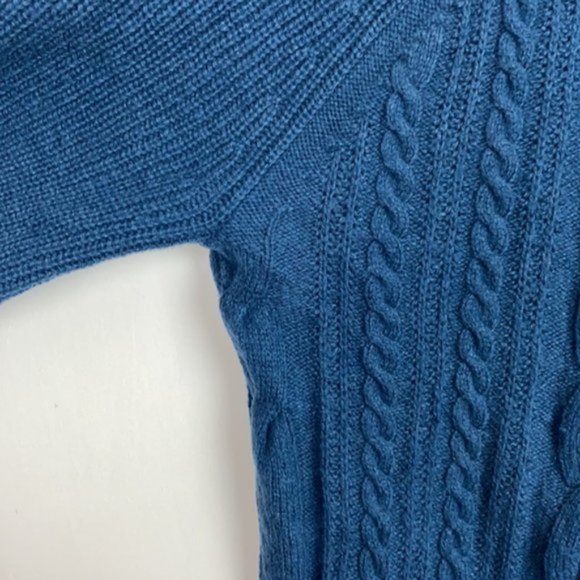 J.Crew S Teal Cardigan Cable Knit Faux Leather Buttons Lambs Wool - Picture 7 of 16